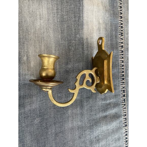 Vtg Heavy Solid Brass Candle Holder Ornate Threaded Worn Rear Mounts - Picture 1 of 4